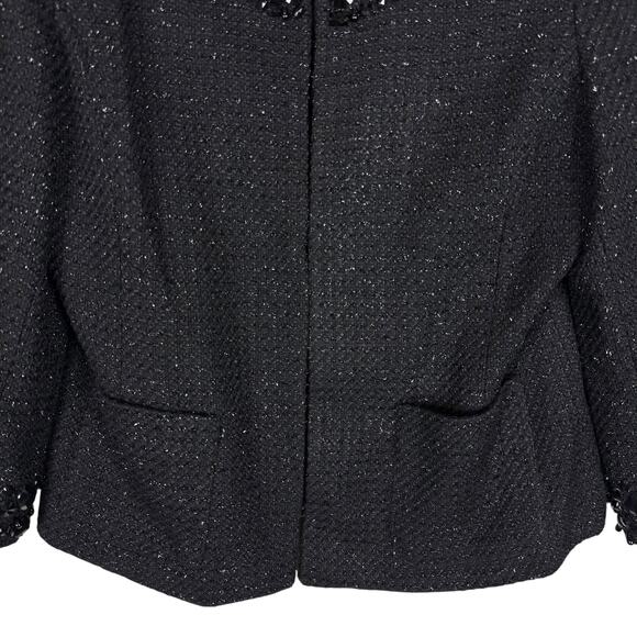 Boston Proper Blazer Jacket Women 12 Black Embellished Sequin Lined Wool Blend - Picture 4 of 12